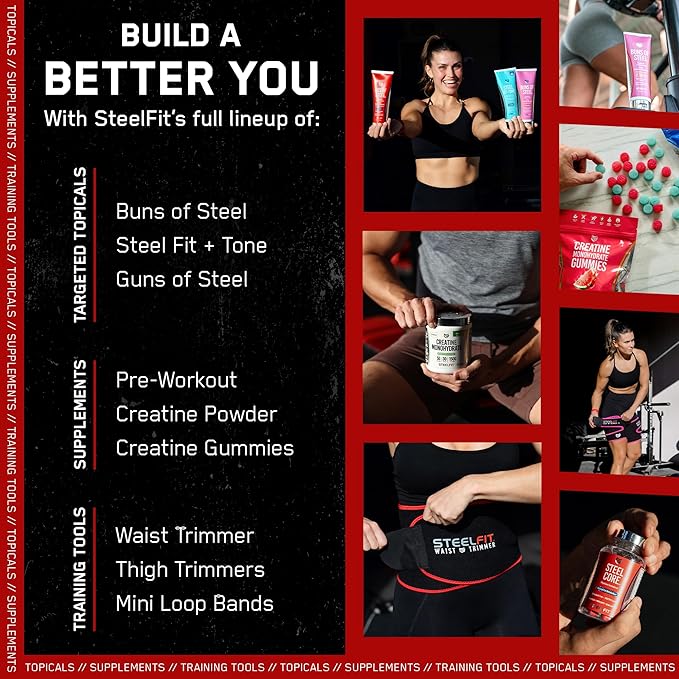 SteelFit Abs of Steel Maximum Definition Cream - Skin Tightening, Toning & Firming Lotion for Sculpting Abs - L-Carnitine Pre & Post Workout Supplement for Men & Women - Non-Greasy Formula, 3.4 Ounces