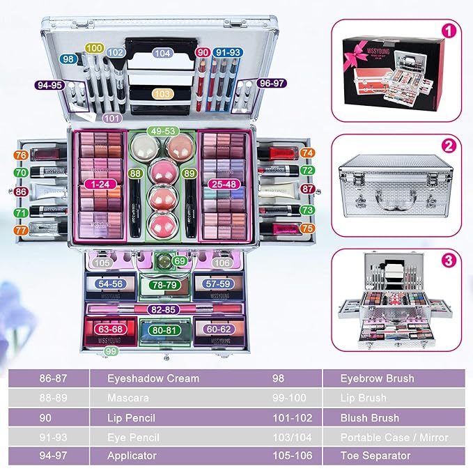 Make-up Box Set Multi-purpose Cosmetic Storage Beauty Case Professional Contain Eyeshadow Concealer Lip gloss Blusher Compact Powder Eyebrow and Makeup Pencil Brush #3