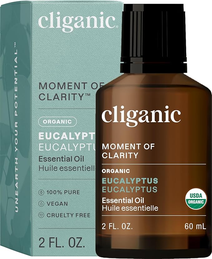 Cliganic Organic Eucalyptus Essential Oil - 100% Pure Natural for Aromatherapy Diffuser | Non-GMO Verified (Packaging May Vary)