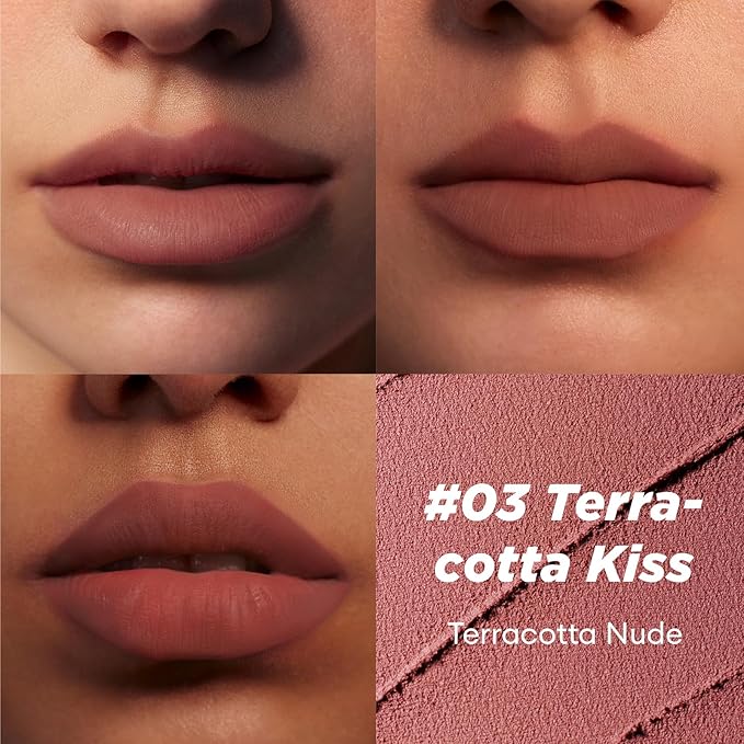 ITY Velvet Matte Finish Lip Stain-Mousse Textured Pudding Pot Lip Clay with Brush, Nude Shade, Dual-Use as Lipstick and Blush, Conceals Lip Lines, Rich Pigment, 0.21 oz (6g) in Terracotta Kiss