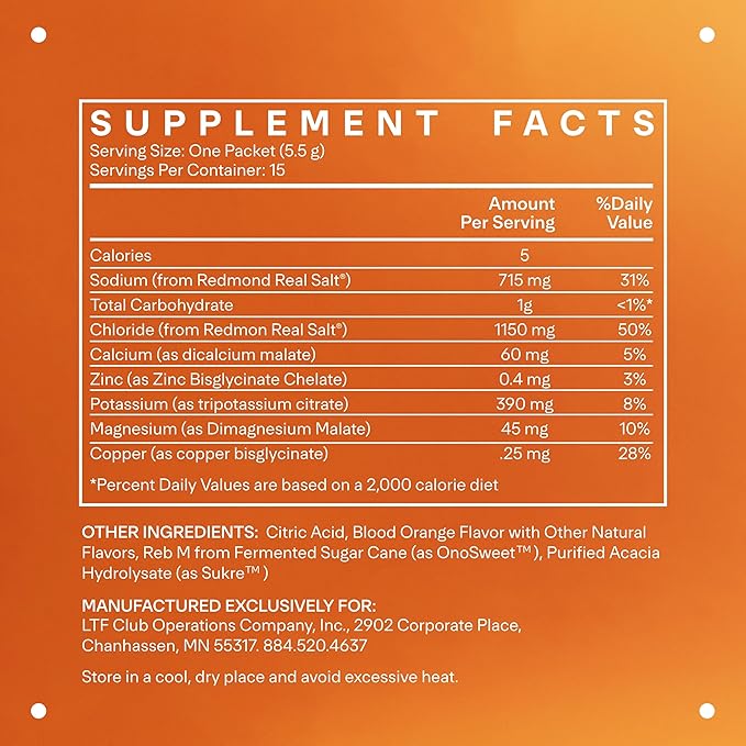 LTH Hydrate Hydration Mix - Trusted by Life Time Fitness Members - NSF Certified for Sport - Electrolyte Powder - Plant-Based, Non-GMO, Gluten Free - 15 Single-Serve Packets (Blood Orange) - 2- Pack