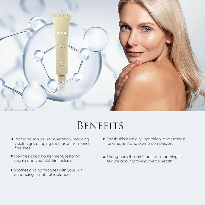 KAWAR Dead Sea Anti-Aging Face & Neck Cream | Hyaluronic Acid, Collagen, Niacinamide | Anti-Wrinkle Moisturizer for Women & Men, 1 oz