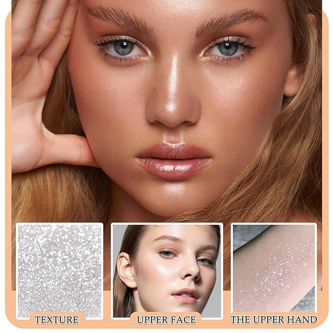 Body Glitter Face Highlighter Palette,Shimmering Shiny Contour Makeup Palette for Women,Lightweight Smoothing Long Lasting Face High Gloss Highlighter Powder Makeup Kit with Brush 01#