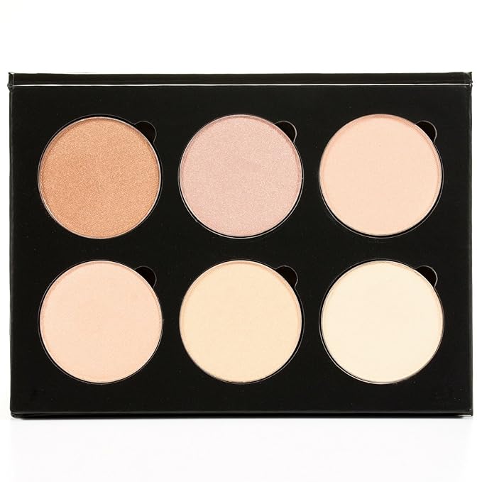 Makeup Highlighter Palette – Beauty Junkees Powder Highlighter Makeup Palette 6 Shades Glow Kit, Face Highlight Make Up Set for Beginners, Professional Quality, Paraben Gluten Cruelty Free Cosmetics