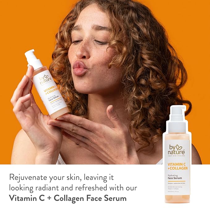 By Nature Vitamin C + Collagen Face Serum - Restore and Energize Tired Skin with Brightening Vitamin C, Plumping Collagen, Plus Texture Enhancing Turmeric - Premium Skin Care Serum for Face - 3fl. oz.