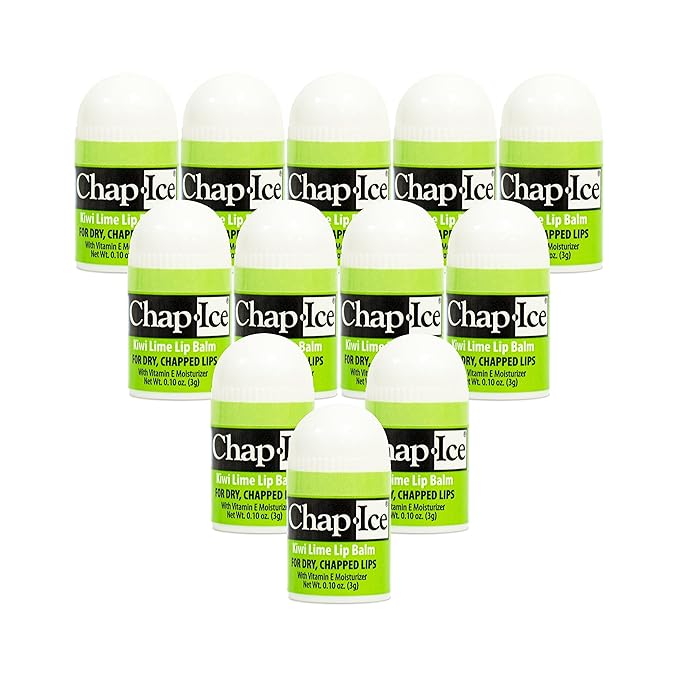 Chap-Ice® | 12-Count Mini Kiwi Lime Lip Balm | Lip Balm Pack Fortified with Vitamin E for Dry, Cracked Lips | Made in USA | 12-Count Mini Lip Balm with Kiwi Lime Flavor (0.10oz/3g Each)
