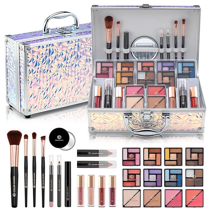 Color Nymph Makeup Kit For Women, Girls Makeup Set For Teens Professional Make Up Kits With Travel Case Full Cosmetics Kit w/ 35 Colors Eyeshadows Lipstick Blush Brushes Lipgloss Mascara