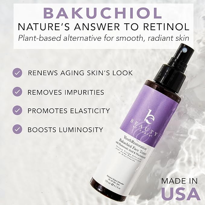 Bakuchiol Face Toner - USA Made with Natural & Organic Ingredients, Skin Toner for Oily and Acne Prone Skin, Spray Toner for Aging Skin, Smoothes Fine Lines & Wrinkles, Face Toner for Women Anti Aging