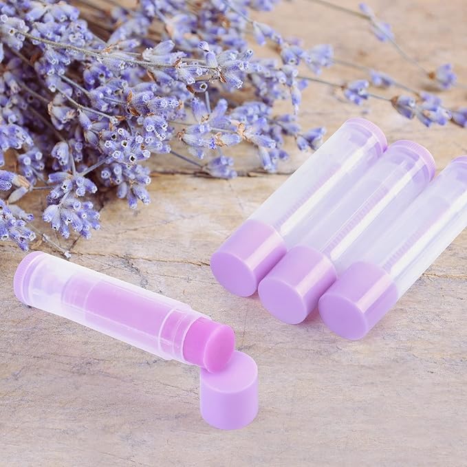 LotFancy Lip Balm Tubes Empty, 60PCS 5.5ml (3/16 Oz), Clear Lip Balm Container Tubes with Purple Caps, BPA Free & Leak Free, Refillable