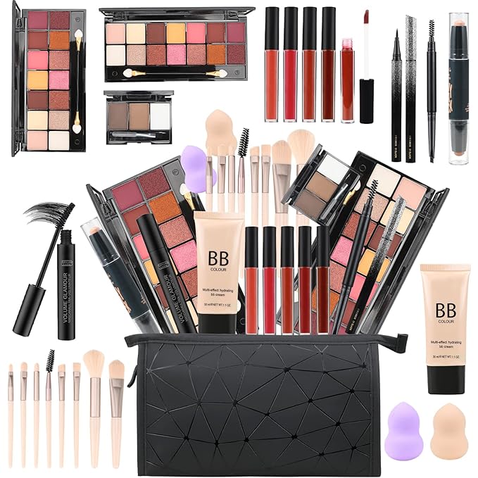 28 Pieces Makeup Kit for Women Full Kit, Eyeshadow Palette,Lip Gloss Set,Lipstick,Blush,Foundation,Concealer,Mascara,Eyebrow Pencil,Include Makeup Brush Set,Professional Makeup Kit for Teens