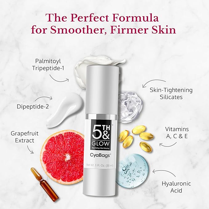 5th & Glow Cyabags Line Smoother, Instant Eye Puffiness Reducer, Reduce Fine Lines, Wrinkles, and Under Eye Bags, 1 oz