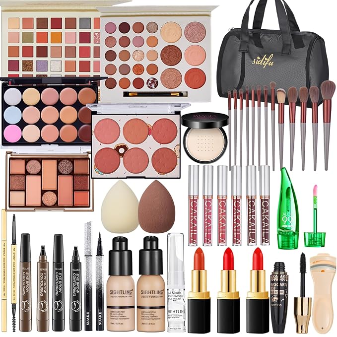 All in One Makeup Kit for Women Full Kit, Travel Makeup Kit, Makeup Gift Set for Women & Girls, Makeup Essential Bundle Include Foundation Eyeshadow Palette Lipstick Eyebrow Pencil Cosmetic Brush Set