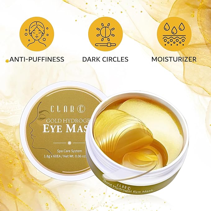 32 Pairs 24K Gold Under Eye Patches - Dark Circle & Puffy Eye Treatment - Anti-Aging Hydrogel for Wrinkle Reduction & Skin Rejuvenation - Reduces Wrinkles & Freshens Skin