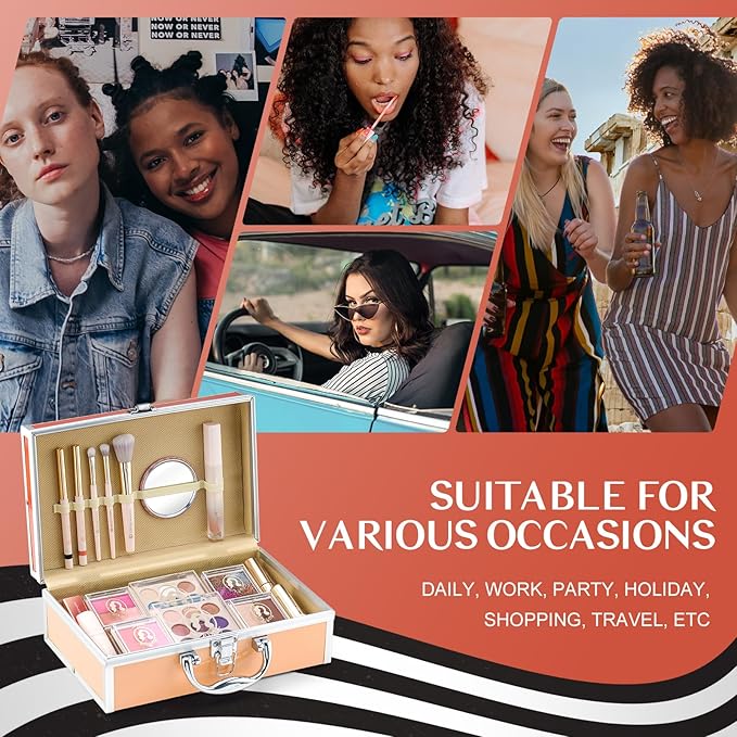 Color Nymph All In One Makeup Kit For Teenager Girls, Beginners Makeup Set For Teens Full Kit Cosmetic Set Girl Make up Kit For Girls 18 color eyeshadow 4 color Glitter & Lipgloss Blush Mirror - Red