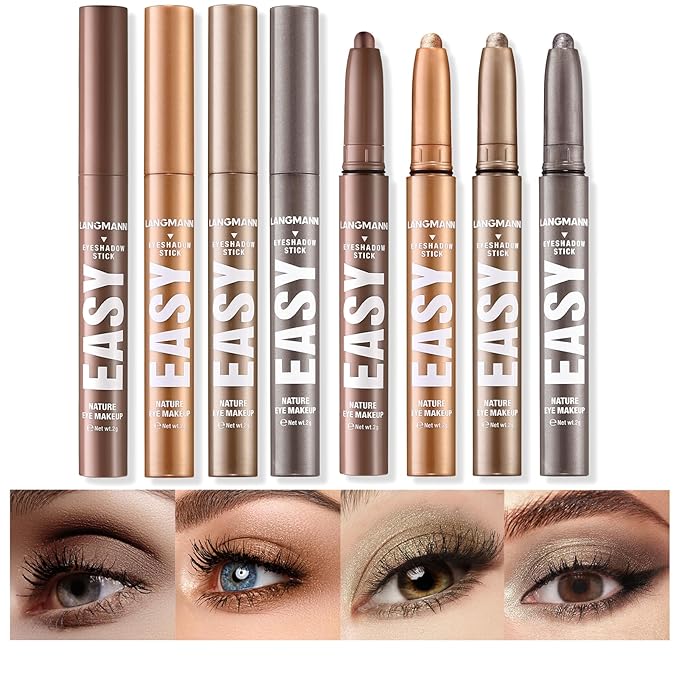 LANGMANNI Eyeshadow Stick,4 PCS Waterproof Multi-Color Eyeshadow Pen Set,Creamy Long-Lasting Eye Makeup Kit,Natural & Shimmer Shades Contour Stick,Gifts For Women (#6+10+11+21-4Colors)