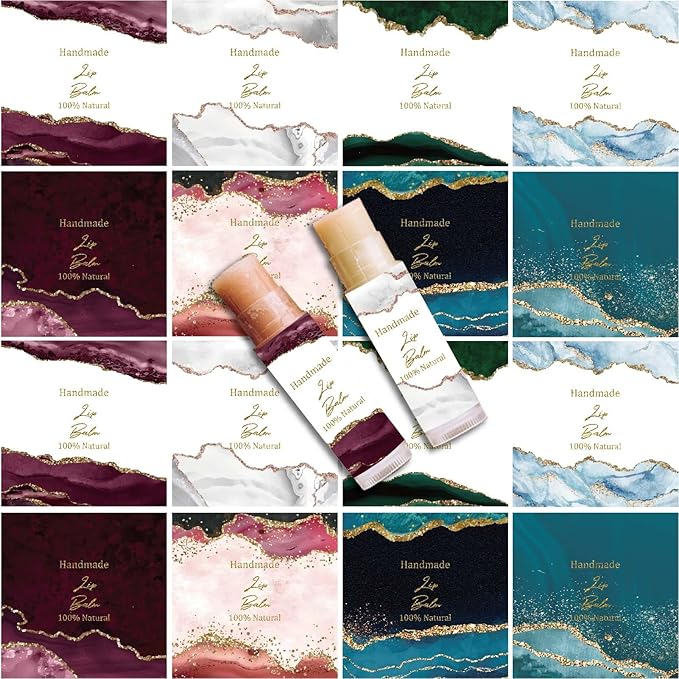 CRASPIRE 80Pcs 8 Styles Lip Balm Sticker Vintage Quicksand Background Self-Adhesive Homemade Lip Balm Labels Vintage Square DIY Label Stickers for Lip Balm Containers Cosmetics Lipsticks