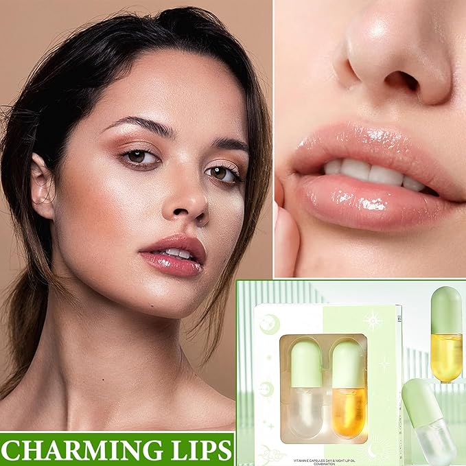 Lip Plumper Set,Lip Plumper Oil Gloss Moisturizing Lip Plumper Lip Care Serum,Hydrating Plump Gloss Reduce Fine Lines,Lip Plumper for Day & Night Use Set A（2Pcs）