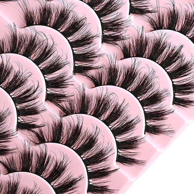 FARRED Fluffy Lashes Natural Eyelashes Short Wispy Eye Lash Strips 14 Pairs Separated Volume Eyelash Pack 17mm Dramatic Wispies Fake Strip Lashes Clusters Cat Eye Pestañas Spiky Look (F6 | 11-17mm)