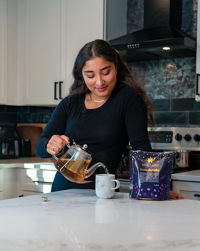 Luna Lullaby Sleep Tea, Organic Loose Leaf Herbal Tea – Calming, Relaxing Bedtime Tea – Chamomile, Valerian Root, Peppermint – 4 oz Resealable Bag (Makes 50 Cups) – The Elegant Elephant