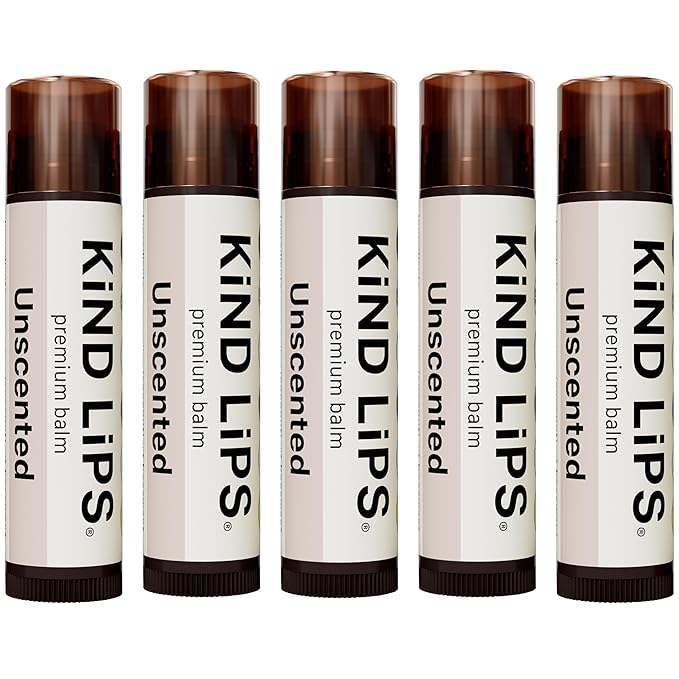 Kind Lips Lip Balm - Nourishing & Moisturizing Lip Care | for Dry Chapped Lips | Infused with Shea Butter & Beeswax | Unscented | 0.15 Ounce (Pack of 5)