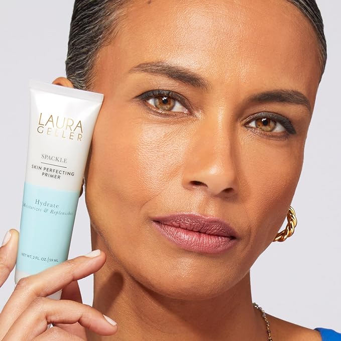 LAURA GELLER NEW YORK Laura's Must-Haves Kit 3pc: Baked Balance-n-Brighten Powder Foundation, Golden Medium + Spackle Skin Perfecting Makeup Primer, Hydrate + Airbrush Round Kabuki Brush