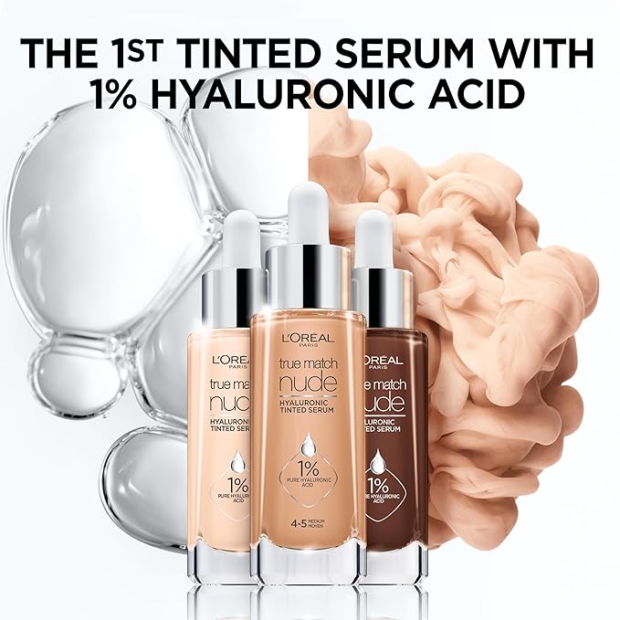 L'Oreal Paris True Match Nude Hyaluronic Tinted Serum Foundation with 1% Hyaluronic acid, Deep 8-10, 1 fl. oz.