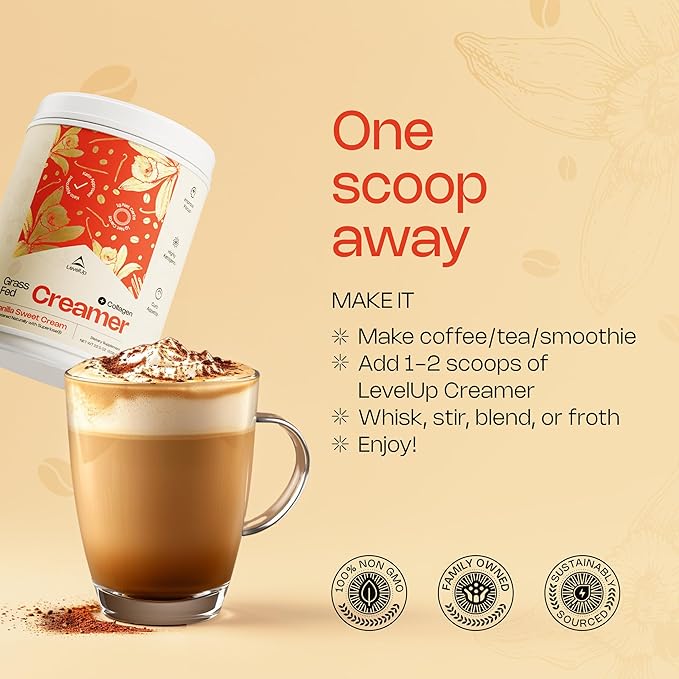 LevelUp Creamer, with Energizing MCT Oil and Collagen Peptides, Keto Coffee Creamer, Supports Natural Energy & Ketone Production - Chocolate Hazelnut
