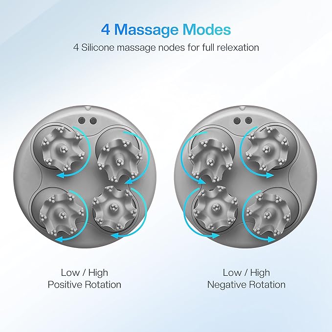 COMFIER Electric Scalp Head Massager with 4 Soft Silicone Massage Heads, Portable Hair Massager for Hair Growth, Relieve Stress, Head Scratcher for Deep Relaxation, Dog Cat Massager, Gray