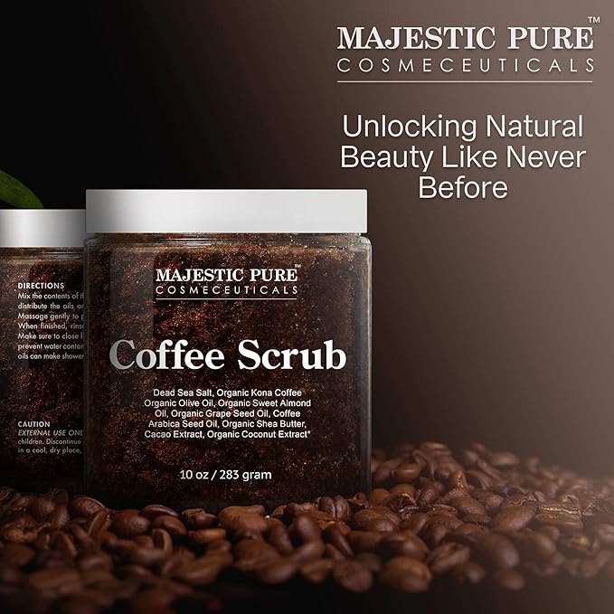 MAJESTIC PURE Arabica Coffee Scrub - All Natural Exfoliating Body Scrub for Skin Care, Stretch Marks, Acne & Cellulite, Reduce the Look of Spider Veins, Eczema, Age Spots & Varicose Veins - 10 Ounces