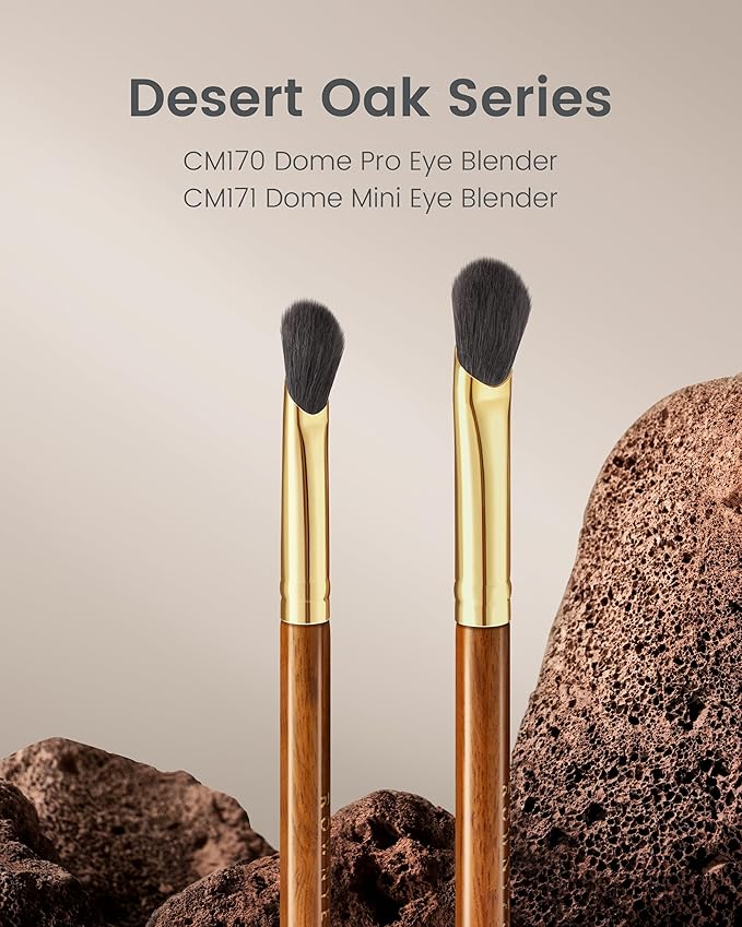 CM 170 & 171 Desert Oak Series Thumb Eyeshadow Brush DUO Set - Large & Small, Curved Finger Contour for Lid & Crease, Premium Goat Hair & Bubinga Handle, Perfect Pair for Blending, Shimmer & Detail