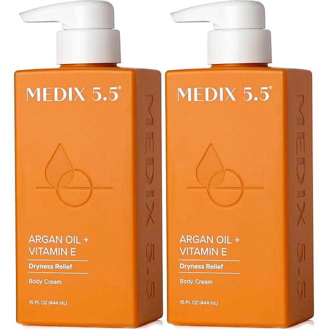 Medix 5.5 Argan Oil + Vitamin E Cream Anti Aging Skin Care Moisturizer Body Lotion For Women & Men | Firming Body Lotion Reduces Look Of Wrinkles, Cellulite, Crepey Skin, & Uneven Skin Tone, 2-Pack