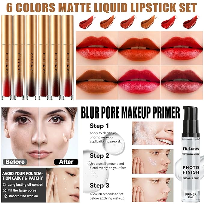 All in One Makeup Kit for Women,Includes Naked Eyeshadow,Liquid Foundation,Lipstick Set,Mascara,Makeup Brush,Makeup Sponge,Eyebrow Powder,Eyebrow Soap,Eyeliner Stamp,Primer,Contour Stick,Makeup Bag