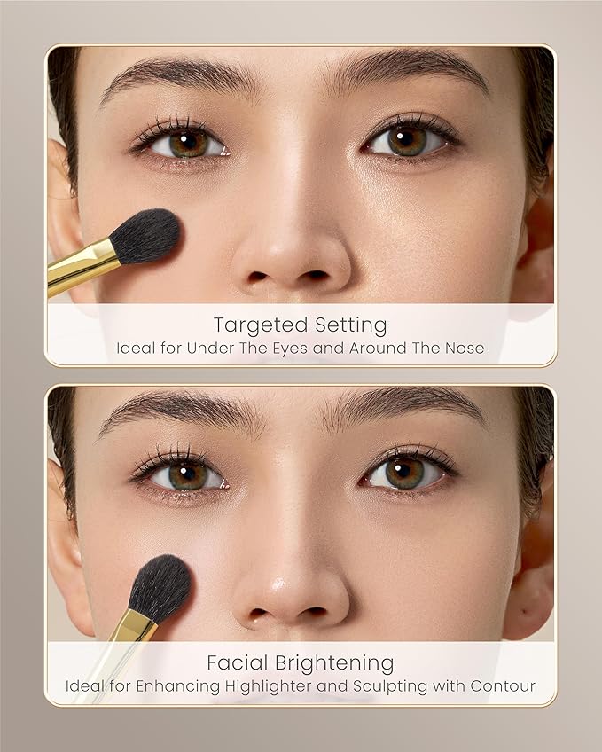 Desert Oak Series Highlighter & Setting Brush - Grade-A Fine LambsGoat Hair for Airbrushed Finish, Multi-Use for Cheeks/Nose/Under-Eyes, Ebana Handle & Brass Ferrule (CM 165)