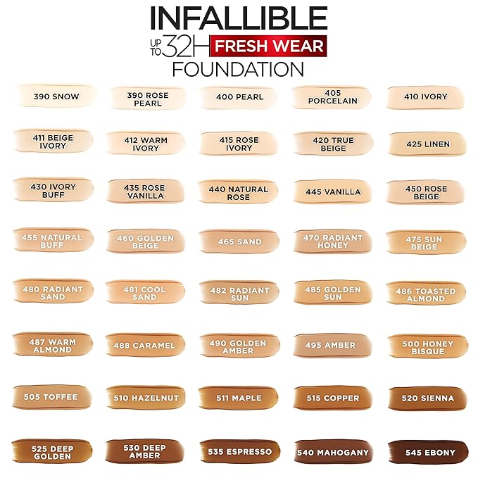 L'Oreal Paris Makeup Infallible Up to 32 Hour Fresh Wear Lightweight Foundation, 486 Toasted Almond, 1 Fl Oz, Packaging May Vary