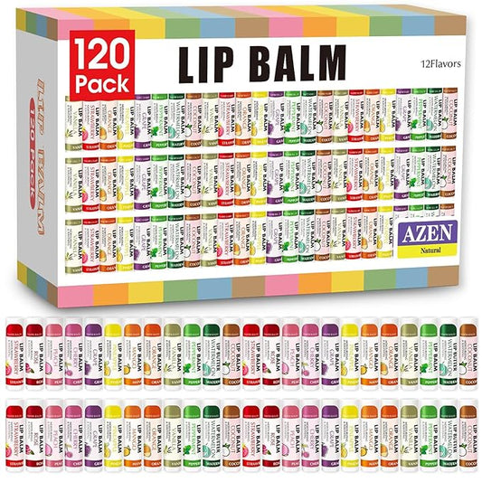 AZEN 120 Pack Lip Balm, Natural Lip Balm Bulk, Lip Care Product, Moisturizing Lip Balm for dry cracked lips