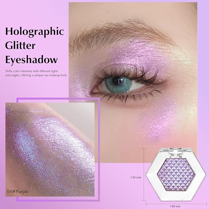 Blue Glitter Eyeshadow Palette, Multichrome Chameleon Cream to Powder Eye Shadow, Color Shifting Holographic Eyeshadow Shimmer Inner Corner Eye Brightener Highlighter Makeup