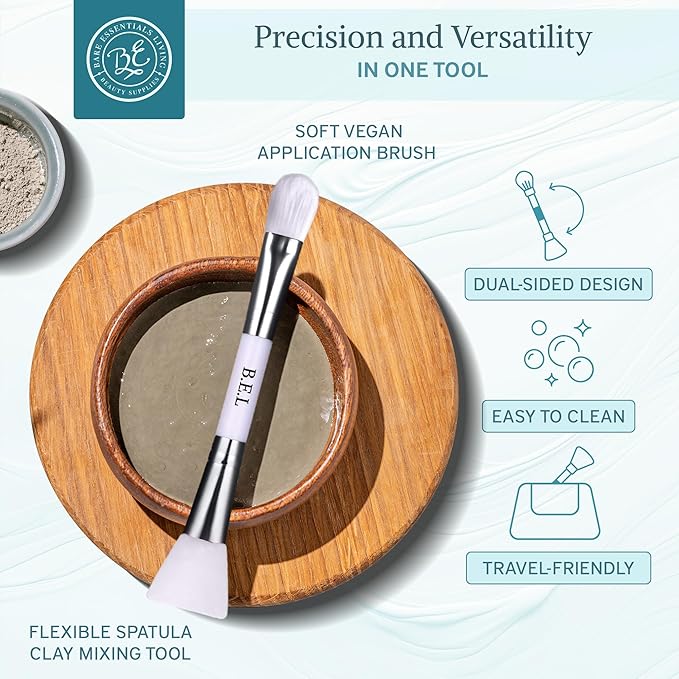 Bare Essentials Living Clay Face Mask Brush (3 Pack, White) Dual Soft Silicone Face Mask Applicator Brush Tool, Great Facial Essentials, Moisturizer Applicator & Skincare Brush for Facials