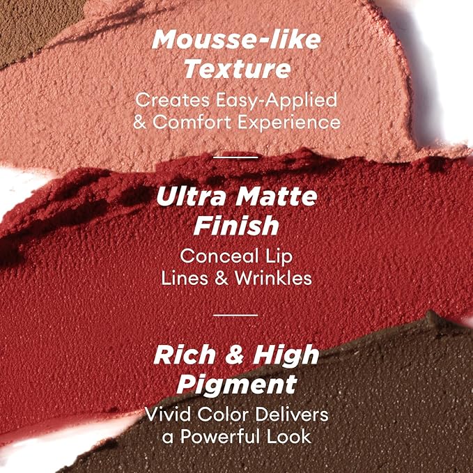 ITY Velvet Matte Finish Lip Stain-Mousse Textured Lip Clay, Red Shade, Conceals Lip Lines, Rich Pigment Lip Tint Lipsticks,0.14 oz (4g) in Berrylicious, Ginger.