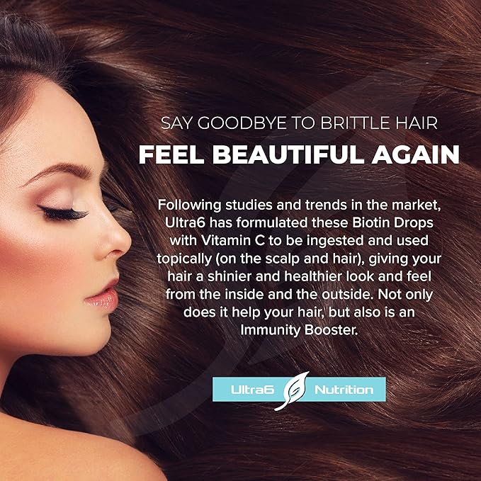 Liquid Biotin with Hair Vitamins - Vitamin C, E, B6 & Organic Coconut Oil - Liquid Biotin for Hair, Skin, Nails and Immunity Support