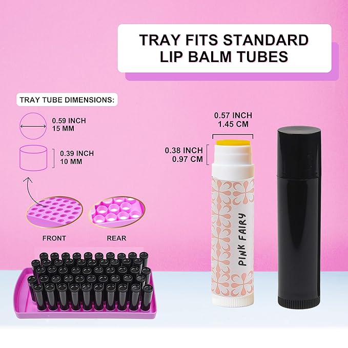 Lip Balm Filling Tray Kit - 1x Filling Tray, 1x Spatula, 50x Lip Balm Tubes (Black), 50x Writable Sticker (3 colors), 50x Printed Stickers (Transparent) - DIY Homemade Lip Balm - Gift Idea