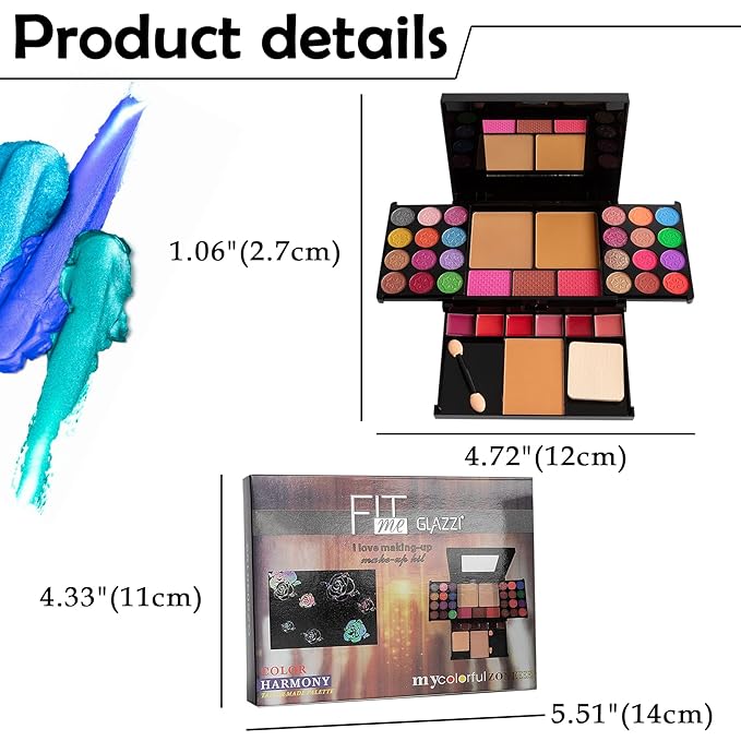 All in One Makeup Kit - 36 Eyeshadow Palette, 28 Lip Gloss, 4 Concealer, 3 Blusher, 1 Highlight & Contour, Bronzer, Glitter Cream, 1 Brush - Face Eye Make Up Set Gift for Beginners And Pros