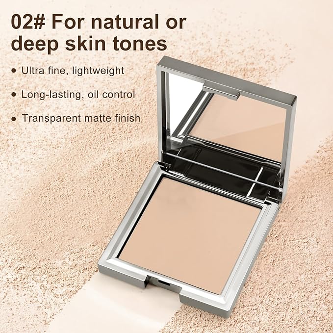 Boobeen Matte Face Finishing Powder, Smooth Setting Pressed Powder Makeup Oil Control Lightweight Long Lasting Makeup Setting Foundation Compact Powder, Soft Focus Effect Translucent Finish