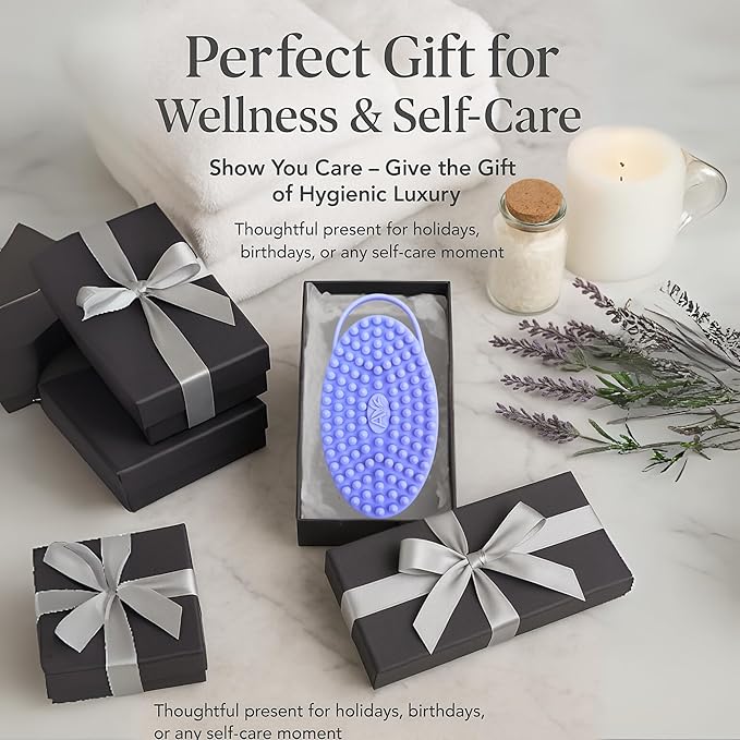 Avilana Silicone Body Scrubber – Gentle Shower Brush & Loofah Alternative- Food Grade & Lab Tested – Fast-Drying, Hygienic, BPA-Free Silicone Body Gentle Exfoliator (Dark Gray, Massage)