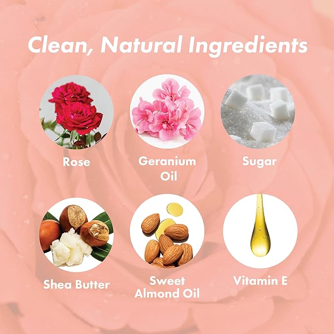 Rose Petal Scrub Foot & Body Exfoliator Infused with Vitamin E and Rose Natural Exfoliating Sugar Body Scrub for Toning Cellulite Skin Care by Handmade Heroes