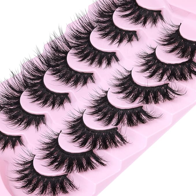 Lashes Flat Faux Mink Eyelashes 20mm Long False Eyelashes Dramatic Cat Eye Eyelashes Wispy 3D Crossed Thick Fox Eyelashes Extensions Strip Lashes Pack by Kiromiro