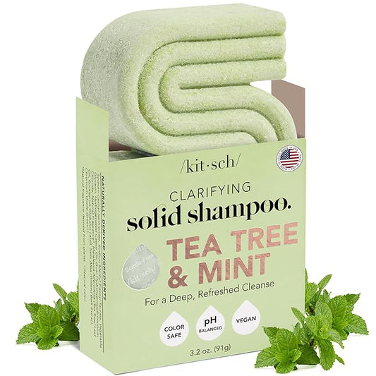 Kitsch Tea Tree & Mint Shampoo Bar - Anti Dandruff Shampoo for Itchy Scalp and All Hair Types - Natural Hair Shampoo Bar with Mint - Vegan Hair Care, Paraben & Sulfate Free, Made in USA - 3.2oz