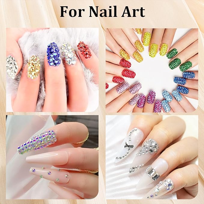 Colorful Face Gems for Makeup Set, Flatback Gorgeous Charming Clear Glass Rhinestone with Makeup Glue+Picker Pencil+Tweezer for Eye Body Hair Make-up and Nail Art Deco