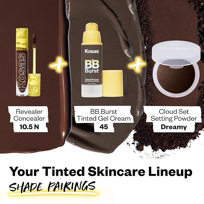 Kosas BB Burst Tinted Face Gel Cream - Supports Healthy Collagen, Smoothes Skin, Hydrates & Moisturizes - Lightweight Buildable Coverage - Rich Deep Neutral 45, (1 Oz/30 ML)