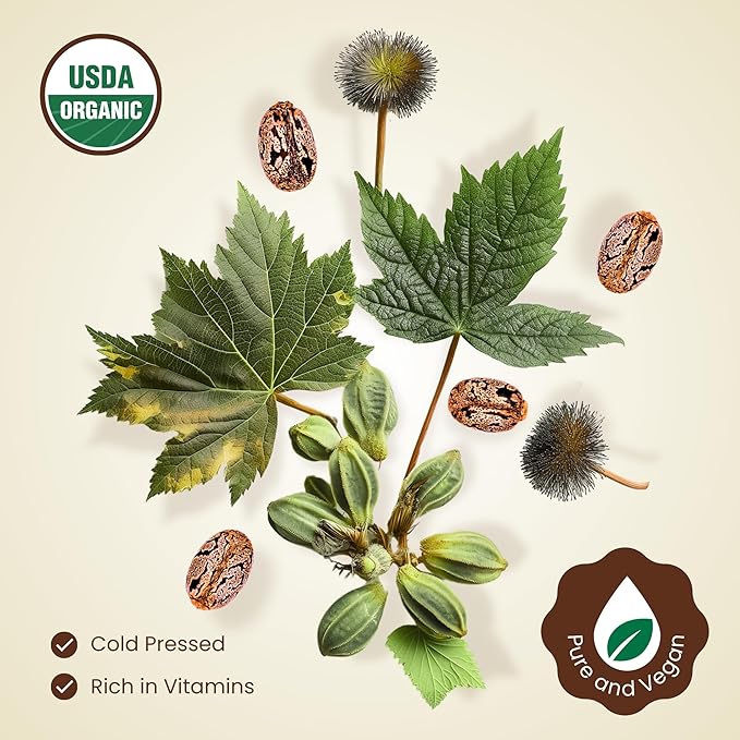 BodyJ4You Castor Oil for Eyelashes Eyebrows - 100% Pure Natural USDA Organic Cold Pressed - Hydrating Skin Hair Growth Oil Lashes Scalp - Non-GMO Hexane Free Unrefined Carrier - Glass Bottle 2 Fl Oz