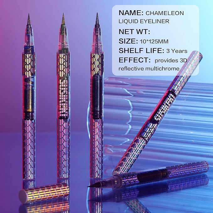 Chameleon Metallic Duochrome Liquid Eyeliner, Color Shifting Shimmery Eye Liner, Duo-color Waterproof Long Lasting Glitter Eye Makeup Pen Eyeliners (Lost Forest)